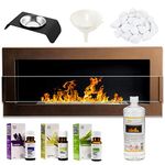 GMT - Bioethanol Eco Smokeless Fireplace Brown 90x40cm with Protective Glass - Indoor Decorative Wall mounted or recessed Fire Heater Chimney - Easy to Mount with Bio Liquid Fuel & Stones & Aroma Oils