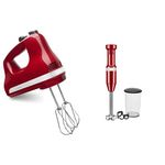 KitchenAid KHM512ER 5-Speed Hand Mixer, Empire Red + KitchenAid KHBV53ER Variable Speed Corded Hand Blender, Empire Red