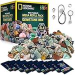 National Geographic Rock Tumbler Mega Refill Kit - 1.36kg Gemstones of 9 Varieties Including Tiger's Eye, Amethyst & Quartz - 4 Grades of Grit, Jewellery Fastenings & Detailed Learning Guide
