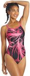 Sporti Light Wave Thin Strap Athletic One Piece Swimsuits - Women's Comfortable and Durable Swimwear for Lap Swimming - Black/Hot Pink - 32