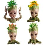 Gerlish 4 Styles Baby Groot Flower Pot Tree Man Succulent Planter with Drainage Hole and Pen Holder Office Party Ornament Christmas Birthday Presents (4 pcs)