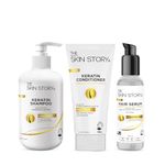 The Skin Story Keratin Shampoo Conditioner UV Protection Hair Serum combo kit pack | Repairs, Nourishes, & Tames Frizz | Enriched with Biotin, Moringa and Argan Oil | For All Types Hair