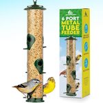 Gray Bunny Metal Bird Feeders for Outdoors Hanging, 6-Port Metal Bird Feeder Tube, Durable, Chew-Proof and Rust-Proof, 16 Inches