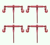 (4 Pack) 5/16 Inch X 3/8 Inch Heavy Duty Ratchet Load Binder with Grab Hooks, Safe Working Load 5400 LBS, Secure Heavy Loads to Truck Or Flatbed Trailer red