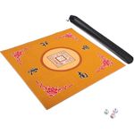 GUSTARIA Mahjong Mat with 3 Dice, Mahjong Table Mat for Poker, Card Games, Board & Tile Games, Anti Slip and Noise Reduction Table Cover (Yellow, 31.5 inches)