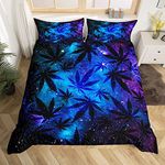 Cannabis Galaxy Comforter Cover Set Marijuana Leaves Duvet Cover Set Universe Space Starry Sky Bedding Set for Kids Adults Trippy Weed Leaf Decor Microfiber Quilt Cover with 2 Pillowcases King