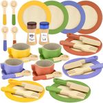 Beberolen Wooden Toy Food Set for Kids Kitchen, Play Kitchen Accessories Role Play Cooking Toy Dishes and Plates, Tea Party Set for Toddlers, Kids Pots and Pans Playset, Pretend Play Food for Children