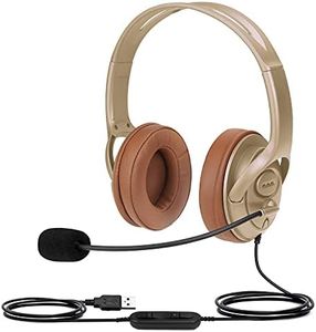 USB Headset for Zoom Meeting Video Conferencing, Teams Meeting Headset for Laptop, Dictation Headset for Nuance Dragon Speech Recognition, USB Headset Over Ear with Mic Mute Button Volume Control Gold