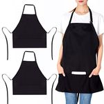 Jubatus 2 Pack 3 Pockets Adjustable Bib Apron Chef Kitchen Cooking Aprons for Women Men, Black