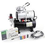 Timbertech Airbrush Compressor Kit AS-186K Professional Airbrushing System Kit with Airbrush Gun AG130, 5 Primary Opaque Colors Acrylic Paint, Airbrush Hose, Airbrush Holder for Artist (110-120V)