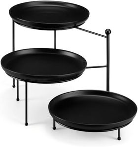 MALACASA Black 3 Tier Serving Tray Stand, 10 Inch Porcelain Tiered Dessert Stand, Cupcake Fruit Display Tower, Serving Platters for Party, Food Display Stand, Appetizer Tray, Dessert Table Display