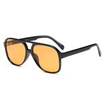 Vintage Retro Sunglasses 70s Yellow Tinted Aviator Sun Glasses for Women Black/Orange