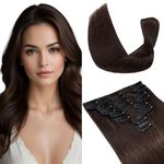 Elailite Hair Extensions Clip in Real Hair Remy Natural Human Hair - 8 Pieces Invisible Thin Weft Straight - #2 Dark Brown - 10 Inch (50 g)