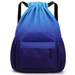 Tesmien Drawstring Bags,Waterproof Swimming Bags Unisex Sports Backpacks for Kids Adult, Large Drawstring Sackpacks Bags for School Gym Sports Travel Swimming-Gradual Blue