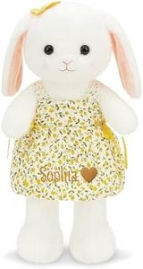 Personalized Easter Bunny Rabbit Plush Doll, 15.7 Inch Bunny Stuffed Animal Embroidered Child's Name, Custom Cute Plushies Toy for Baby Girls, Flower Girl Newborn Gift Yellow Dress