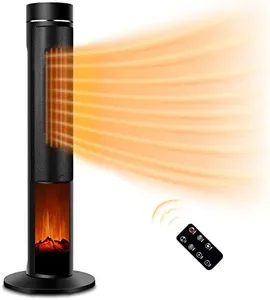 Electric Space Heater for Large Room - 36" Ceramic Tower Space Heater for Room Heating w/Thermostat, Fast Heating, 3D Realistic Flame, Oscillating, Remote Control, Ideal for Home/Livingroom