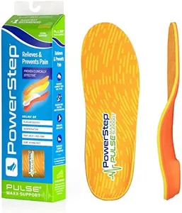 Powerstep Insoles, PULSE Maxx, Over-Pronation Corrective Insole, Running Shoe Insert, Sports Orthotic For Women and Men, Orange/Green, Men's 10-10.5 / Women's 12