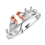 TJC Couple Bird Ring in Platinum and Rose Gold Plated 925 Sterling Silver Size W with High Gloss for Women Wife Girls Ladies and Mother