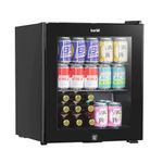 Baridi 50L Drinks Fridge/Beer & Wine Mini-fridge Cooler Table Top Fridge with LED Light & Reversible Glass Door | Bedroom Mini Bar with Lock & Key, Black - DH12