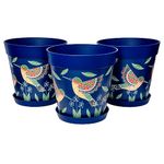 Hum Flowerpots set of 3 plastic, indoor/outdoor plant pots 25cm diameter and 3 saucers 19cm diameter (Blue Hummingbirds)