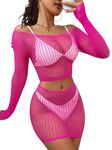 Buitifo Lingerie for Women Fishnet Babydoll Chemise Sexy Nightwear Teddy Dress, Rose Red, Medium