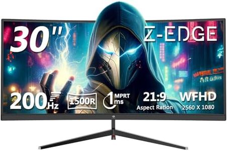 Z-Edge 30 Inch Ultrawide Curved Gaming Monitor 200Hz(DP) 165Hz(HDMI), UWHD (2560x1080), FreeSync, 1ms MPRT 21:9 VA Panel R1500 Curved Screen, 2×DP1.4 & 2×HDMI 2.0, with RGB Light, Tilt Adjustable