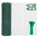 Wonninek Chicken Wire Fence, 16 Inch x 20 Feet Chicken Wire Fencing Mesh, 0.6 Inch Durable Galvanized Hardware Netting, Wire Mesh Roll for Chicken Coop Barrier Rabbit Cage Crafts (Extra 100pcs Ties)