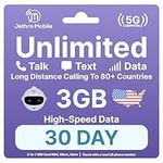 USA Prepaid Sim Card (Uses T-Mobile), Unlimited Talk, Text, Data & 3GB High-Speed Data, Quick Activation, Reloadable, Easy to Use, Jethro Mobile US SIM Card for Canadian Travelers 30 Day