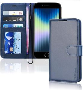 TECHGEAR iPhone SE 2022 5G / 2020, iPhone 8/7/6 Leather Wallet Case, Flip Case Cover, Card Holder, Stand, Wrist Strap - Blue PU Leather, Magnetic Closure for iPhone SE 3 / SE 2 / iPhone 8 7 6 6s 4.7"