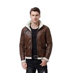 AOWOFS Men's Faux Leather Jacket Brown Motorcycle Bomber Shearling Suede Stand Collar, Brown, X-Large