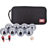 KandyToys Premium 8 Piece Metal Boules Set - Heavy Duty Steel Balls with Carrying Case for Bocce Petanque and Lawn Games - Outdoor Games