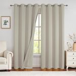 Beauoop 90% Blackout Beige Linen Curtains for Bedroom Living Room 72 Inch Drop Eyelet Curtain Thermal Insulated Room Darkening Energy Efficient Drapes Grommet Top Window Treatment Set 2 Panels