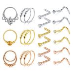 AceFun 21PCS Nose Rings Hoop 18G Surgical Steel Nose Hoops Nose Studs Nose Screw Nose Septum Rings CZ Nose Piercing Jewelry for Women Men