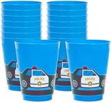 BLUE PANDA 16 Pack Plastic Police Cups for Kids, Car Party Favors for Birthday Party Supplies (16 oz)