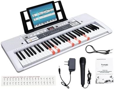 Funtaki 61 Key Electric Piano Keyboard with Lighted Keys, Digital Portable Synthesizer Keyboards with Stand, Mini Music Keyboard Pianos for Beginners Kids Adults, White
