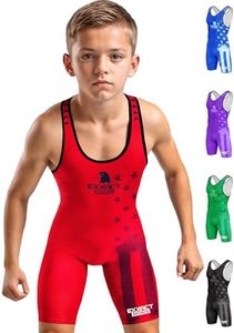 Exxact Sports Patriot Youth Wrestling Singlet For Boys, Premium Powerlifting Singlet, Kids Wrestling Singlets For Training (YL, Red)