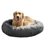 Calming Dog Bed Fluffy Pet Bed, Washable Round Donut Dog Bed for Small Medium Dogs and Cats, Faux Fur Cuddler Up to 11/15/24/45kg, Grey