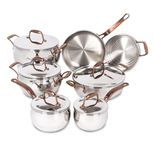 Lagostina Kitchen Pots and Pans, Stainless Steel Cookware Set, All Heat Sources, Bronze Elegance, 12 Piece, Silver, Induction Safe