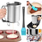 Batter Separator, ADERTOS 800ML Pancake Batter Dispenser Stainless Steel Manual Cupcakes Separator Mix Pastry Jug Muffin Helper Kitchen Baking Tool with Oil Brush for Waffles Muffin Mix Crepes Cake