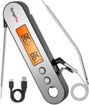 TempPro TP610 Rechargeable Instant Read Thermometer for Cooking, Stainless Steel Meat Thermometer Digital with Alarm, Waterproof Cooking Thermometer for Grill, Smoker, BBQ, Oven(Previously ThermoPro)