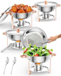 GarveeHome Chafing Dish for Buffet 4 Pack, 5 QT Round Chafing Dishes Buffet Set w/Lid Holder, Stainless Steel Chafers and Food Warmers with Spoon and Tweezers for Parties, Weddings, Events, Rose Gold