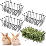 Voittozege Rabbit Hay Feeder 4 Pcs Hanging Hay Racks Metal Rack Hay Holder Small Animals Grass Rack with Hook for Guinea Pig Bunny Chinchilla 9 x 4 x 3 Inch (Black)