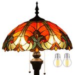 WERFACTORY Tiffany Floor Lamp Red Brown Liaison Stained Glass Standing Reading Light 16X16X64 Inches Antique Pole Corner Lamp Decor Bedroom Living Room Home Office S160R Series