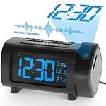 LIORQUE Projection Alarm Clock for Bedroom with FM Radio, 180° Projector Clok with Temperature, Type-C Charger, Snooze Weekend Mode, VA Display with 4-Level Dimmer for Kids, Senior, Heavy Sleepers