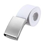 WedDecor Unisex Webbing Belt Fits 26-51 Inches - Army Combat Style Cotton Fabric Canvas Material - With Shiny Silver Buckle Slide Catch Clamp for Casual Wear-White