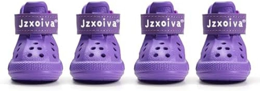 JZXOIVA Dog Shoes for Hot Pavement, Dog Booties for Small Dogs, Breathable Dog Boots & Paw Protectors, Adjustable Non-Slip Rain Booties, Waterproof Pets Sandals for Beach Purple Size 1