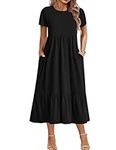 IN'VOLAND Women Plus Size Short Sleeve Dress Loose Plain Casual Summer Flowy Tiered Long Maxi Dresses with Pockets