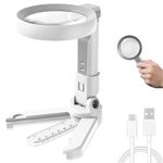 5X 10X Magnifying Glass with Light and Stand, Foldable Hands-Free Magnifying Glasses with 18 LED Illumination for Close Work, Coins, Jewelry, Reading for Seniors, Macular Degeneration aids