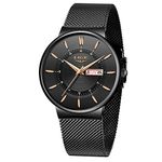 LIGE Mens Watches Fashion Waterproof Analogue Quartz Stainless Steel Mesh Band Wrist Watch Calendar Simple Casual Watch for Men Black