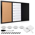 Navaris Combination Board Cork/Whiteboard/Chalkboard - 16 x 24 inches Combo Bulletin Magnetic Dry Erase Chalk Board Weekly Planner Message Organizer